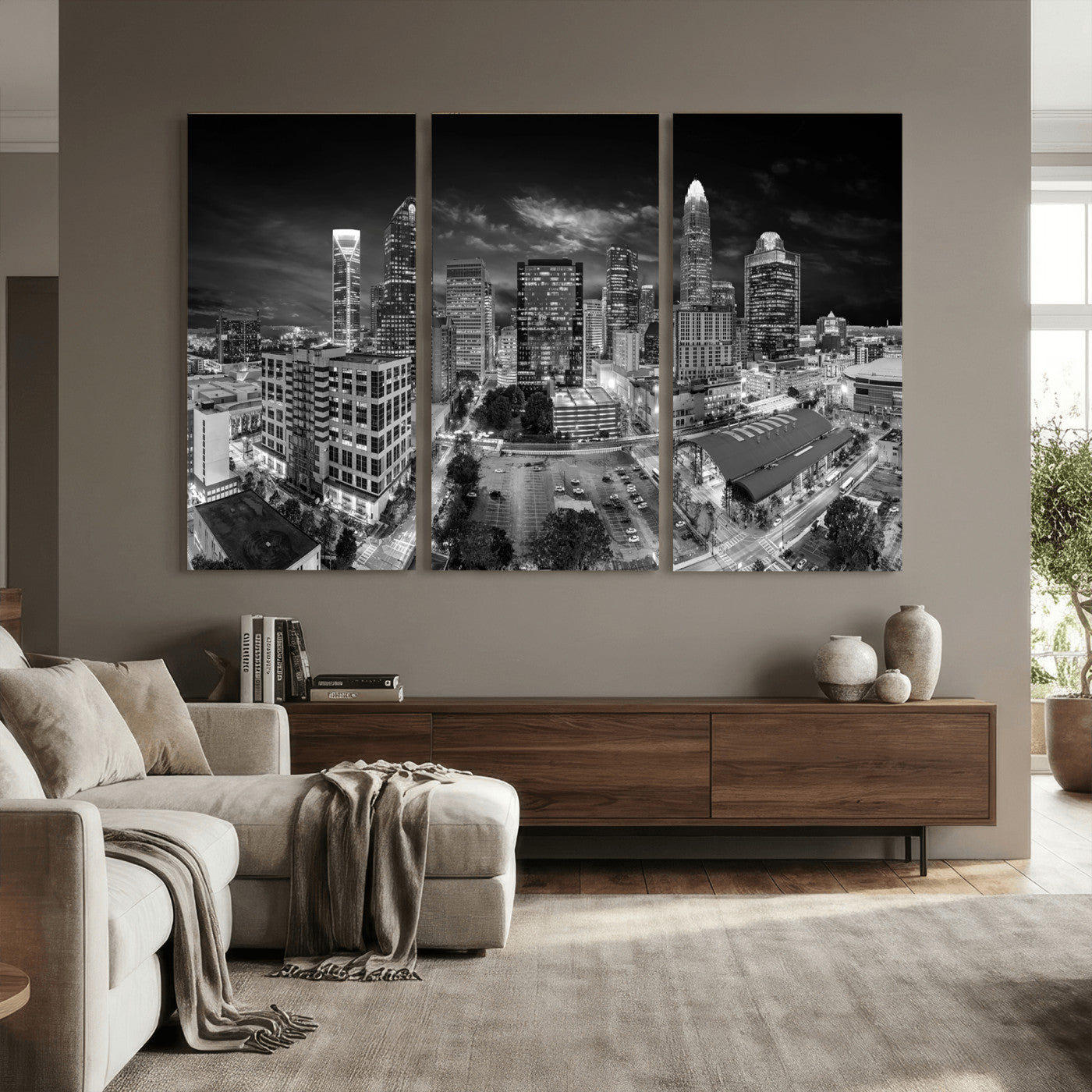 60105075-MGV-CV-36X24 - Charlotte Skyline Canvas Wall Art Print – North Carolina Cityscape Photography Print