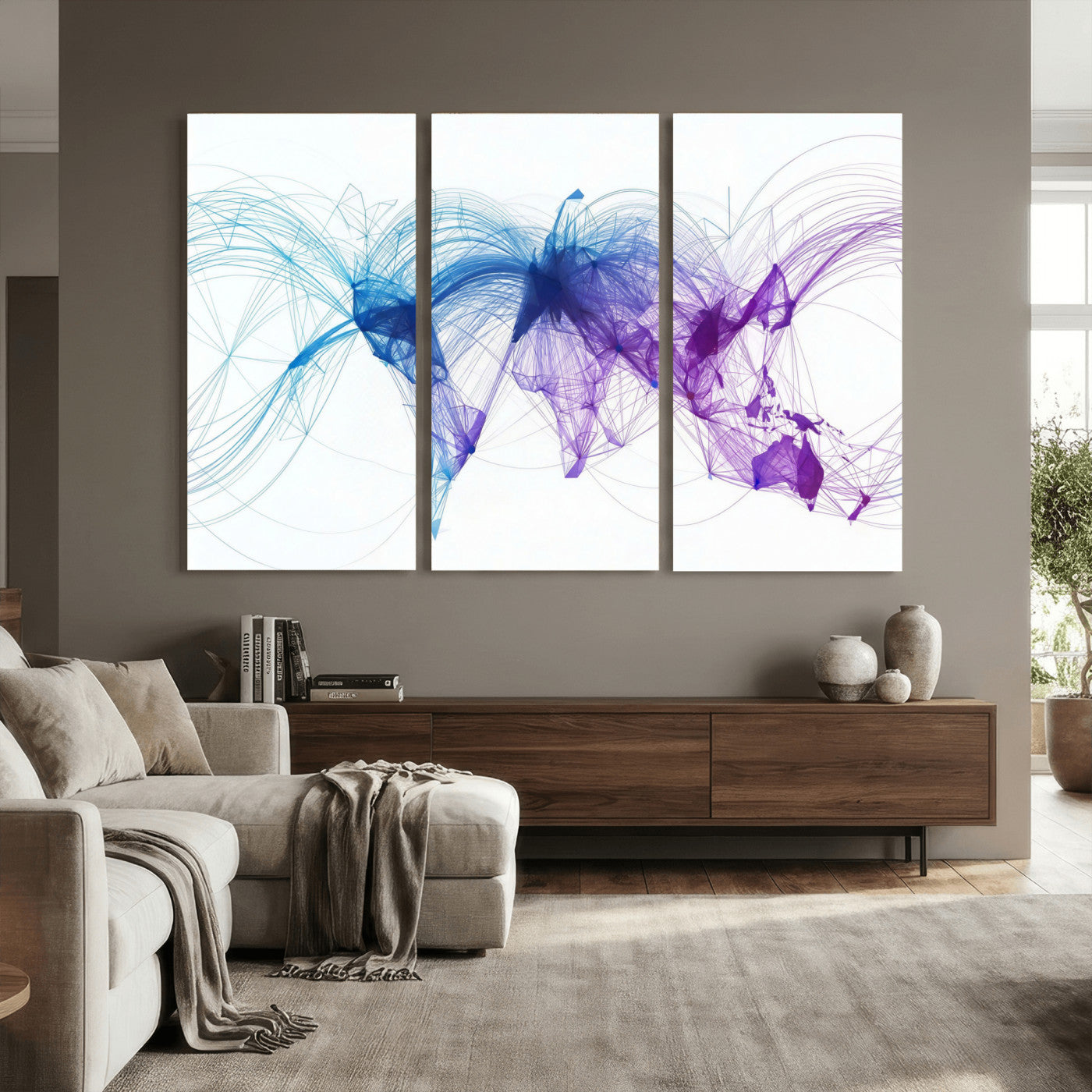 75155491-MGV-CV-48X32-3P - Global Flight Routes Map Canvas Wall Art, Worldwide Aviation Network Print, International Air Travel Wall Decor
