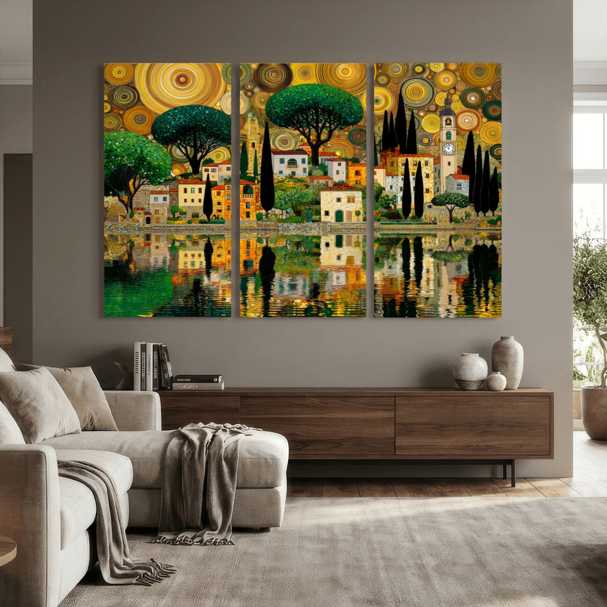 93010897-MGV-CV-36X24 - Gustav Klimt Golden Cityscape Wall Art Canvas Print,