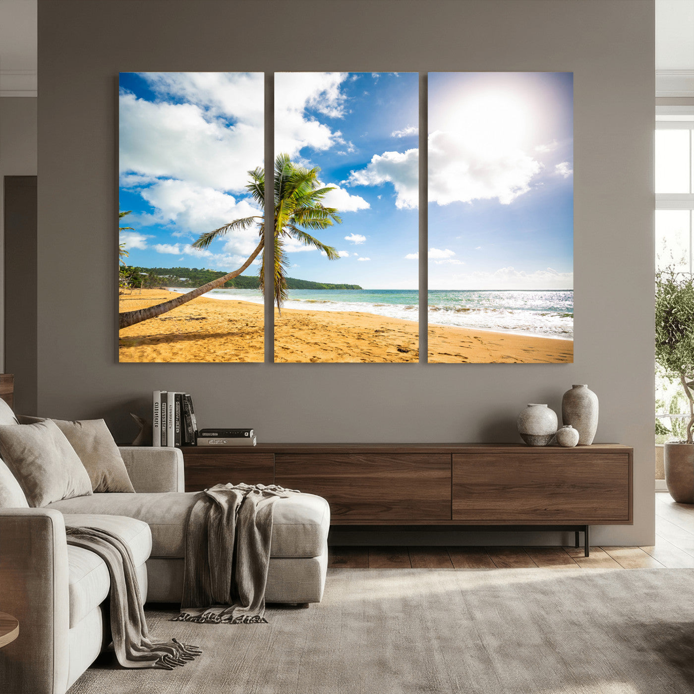 79108949-MGV-CV-36X24 - Tropical Beach Canvas Wall Art, Palm Tree Ocean Photo Print, Coastal Living Room Decor, Turquoise Sea Beach House Art, Summer Wall Art