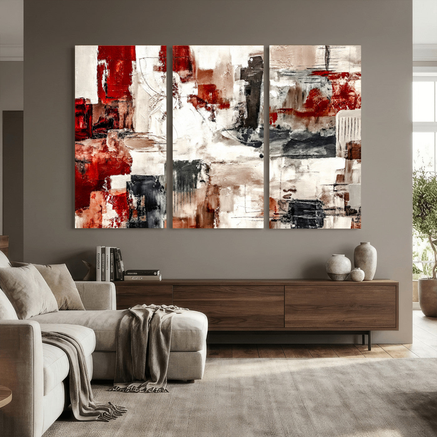 53022468-MGV-CV-36X24 - Blue Teal Abstract Canvas Wall Art, Modern Textured Painting Print, Navy Orange White Contemporary Art, Neutral Living Room Decor, Office Art
