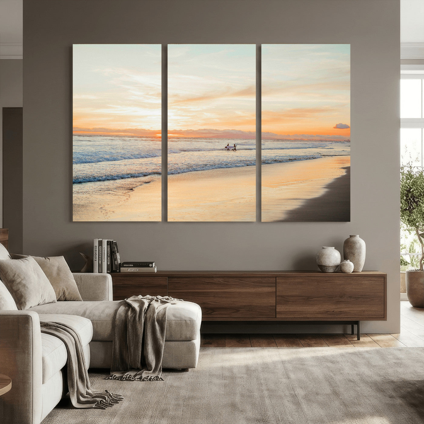 38131619-MGV-CV-36X24 - Beach Sunset Canvas Wall Art Print | Ocean Waves Landscape, Coastal Photography, Seascape Wall Decor, Ready to Hang