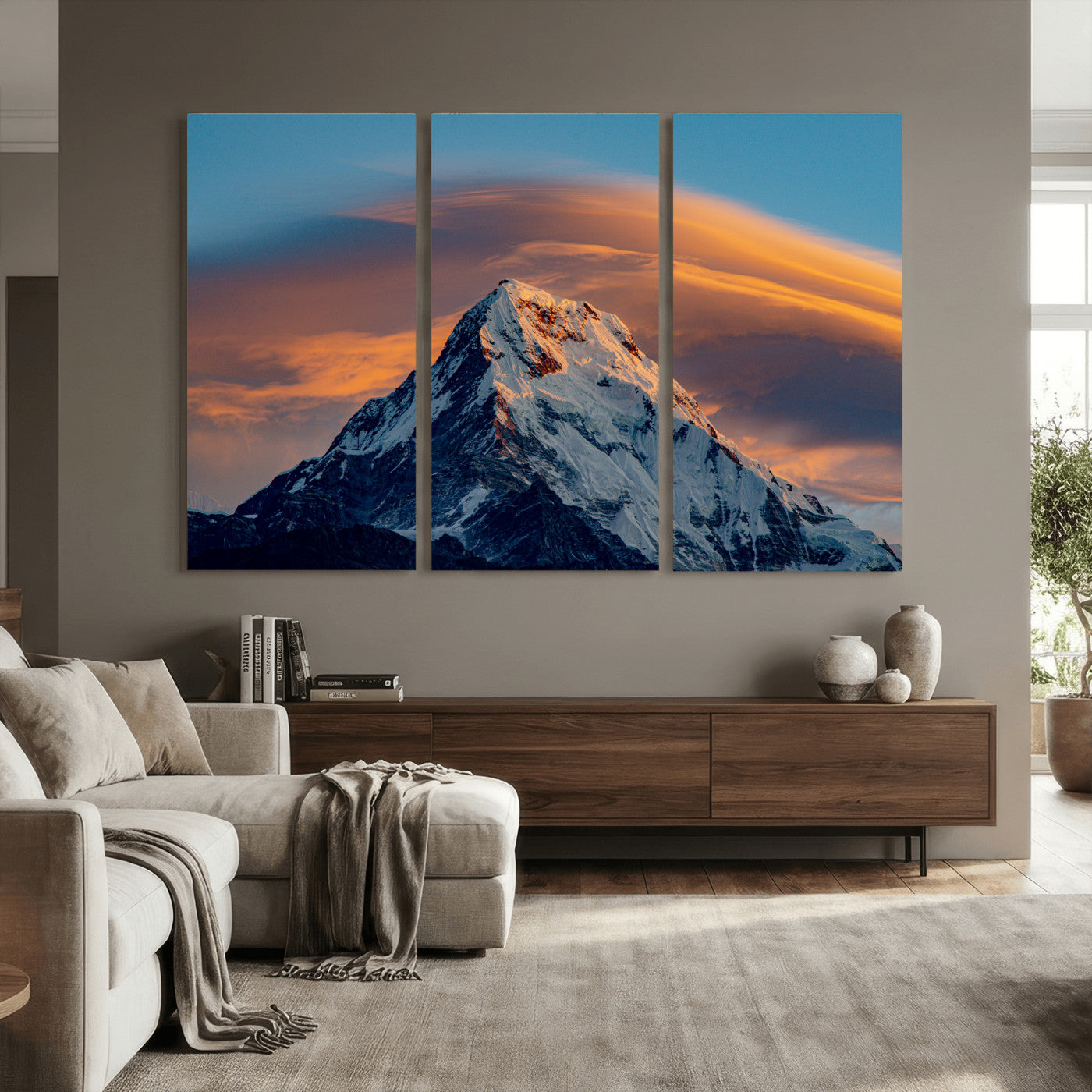 73810927-MGV-CV-36X24 - Snow Mountain Canvas Wall Art Print | Alpine Peak Landscape, Winter Nature Photography, Large Mountain Decor