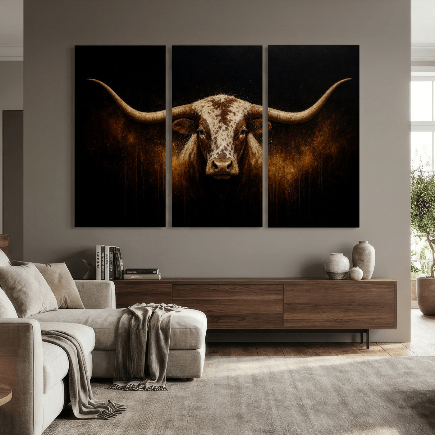 12628958-MGV-CV-36X24 - Texas Longhorn Canvas Wall Art Moody Western Bull Oil Painting Print