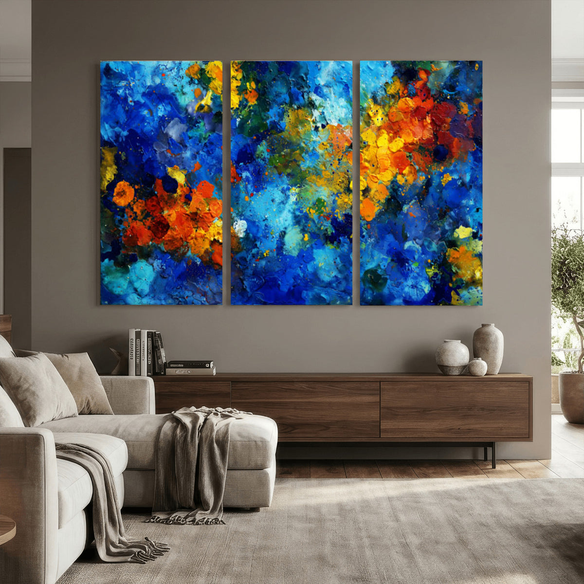 52431611-MGV-CV-36X24 - Vibrant Blue Abstract Canvas Wall Art Colorful Impasto Oil Painting Print