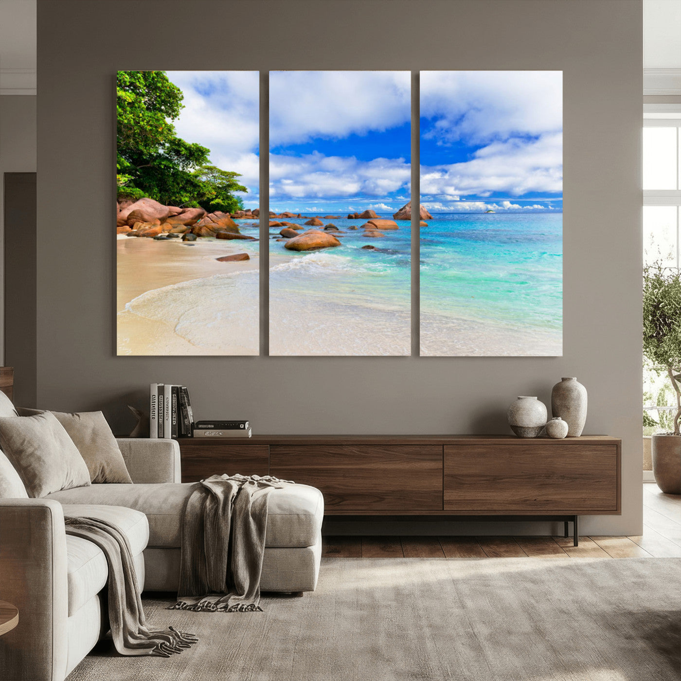 81980382-MGV-CV-36X24 - Seychelles Beach Canvas Wall Art - Anse Intendance Turquoise Ocean Print