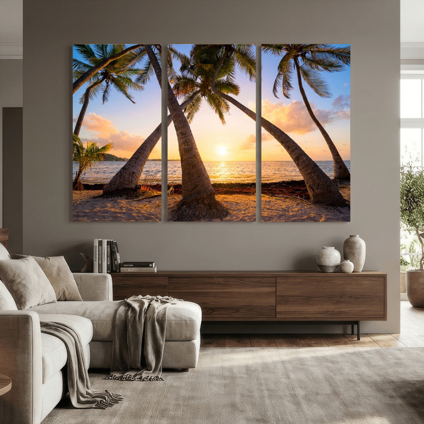 75123213-MGV-CV-36X24 - Tropical Island Coconut Palm Trees Sunset Wall Art Canvas Print - Turquoise Beach Print for Nautical Home Decor