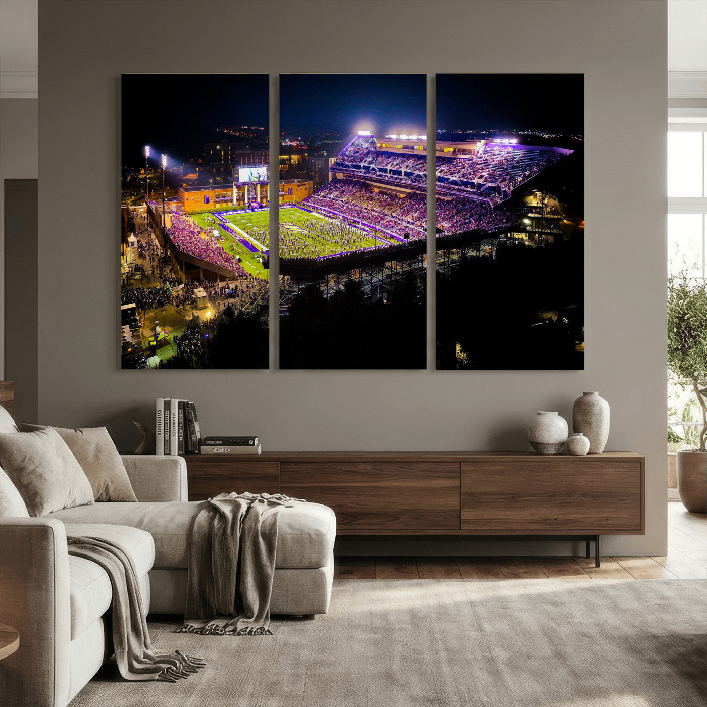 400867JMU2-MGV-CV-36X24 - JMU Stadium Wall Art Canvas Print for Game Room Decor - James Madison University Stadium