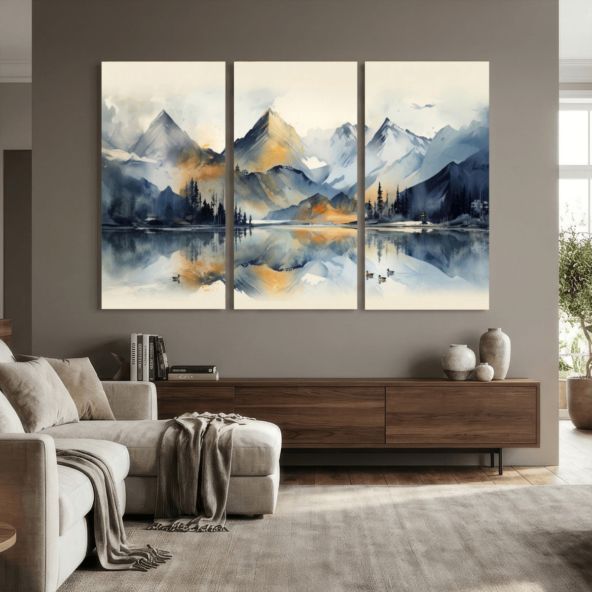 10196184T-MGV-CV-36X24 - Abstract Lake Mountain Wall Art Canvas Print