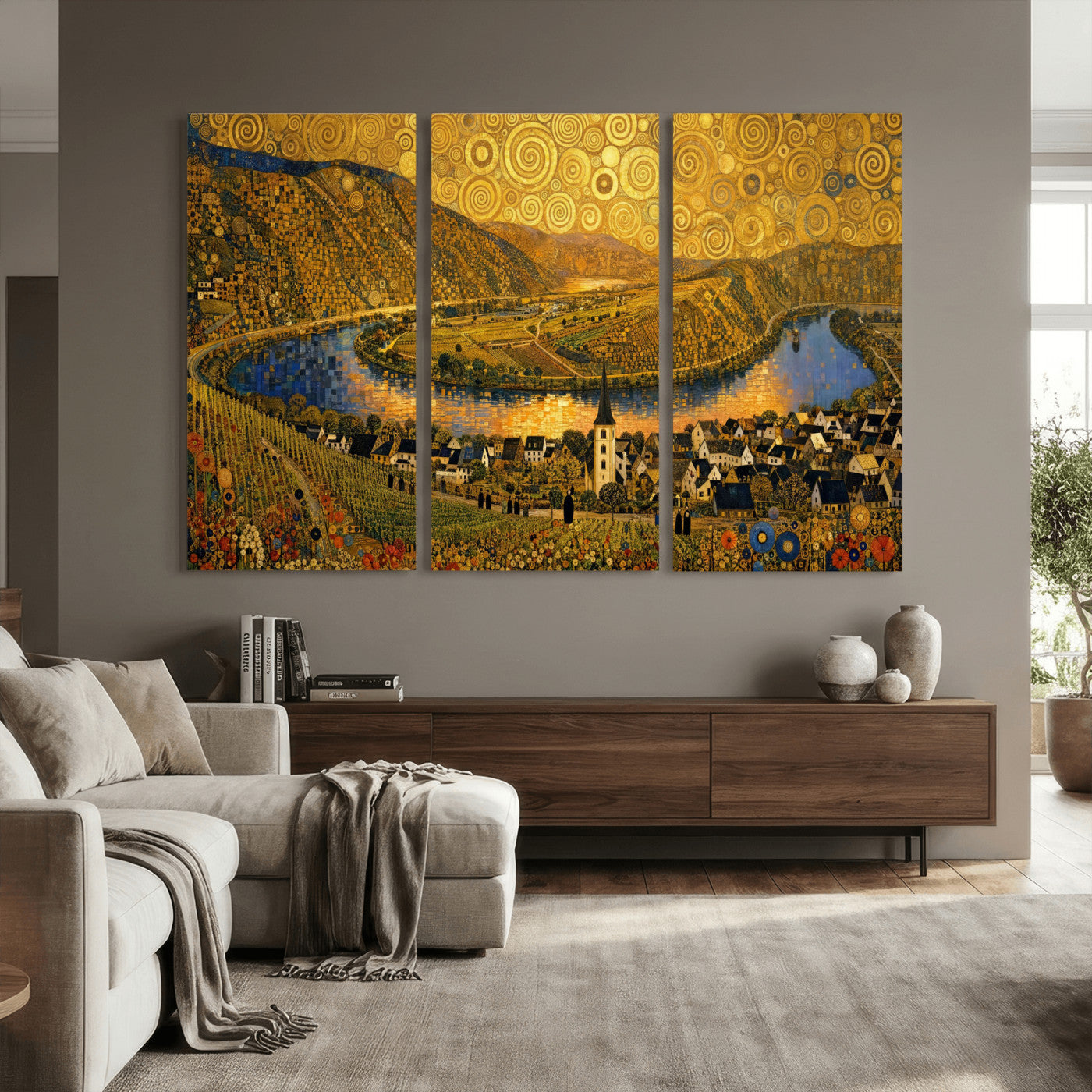 33713008-MGV-CV-36X24 - Gustav Klimt Style Mosel City Wall Art Canvas Print