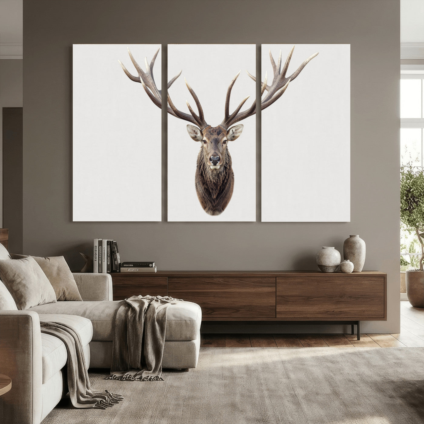 840173GY-MGV-CV-36X24 - Majestic Red Deer Canvas Wall Art – Stag Antlers Horns Print, Wildlife Hunting Poster, Rustic Cabin Lodge Decor