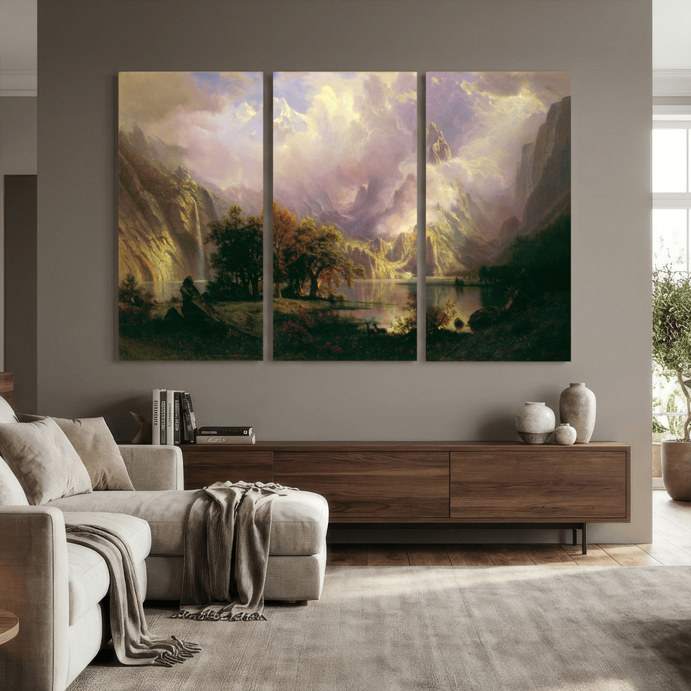 49189463-MGV-CV-36X24 - Albert Bierstadt Rocky Mountain Landscape Wall Art Canvas Print, Classic Fine Art Painting Print