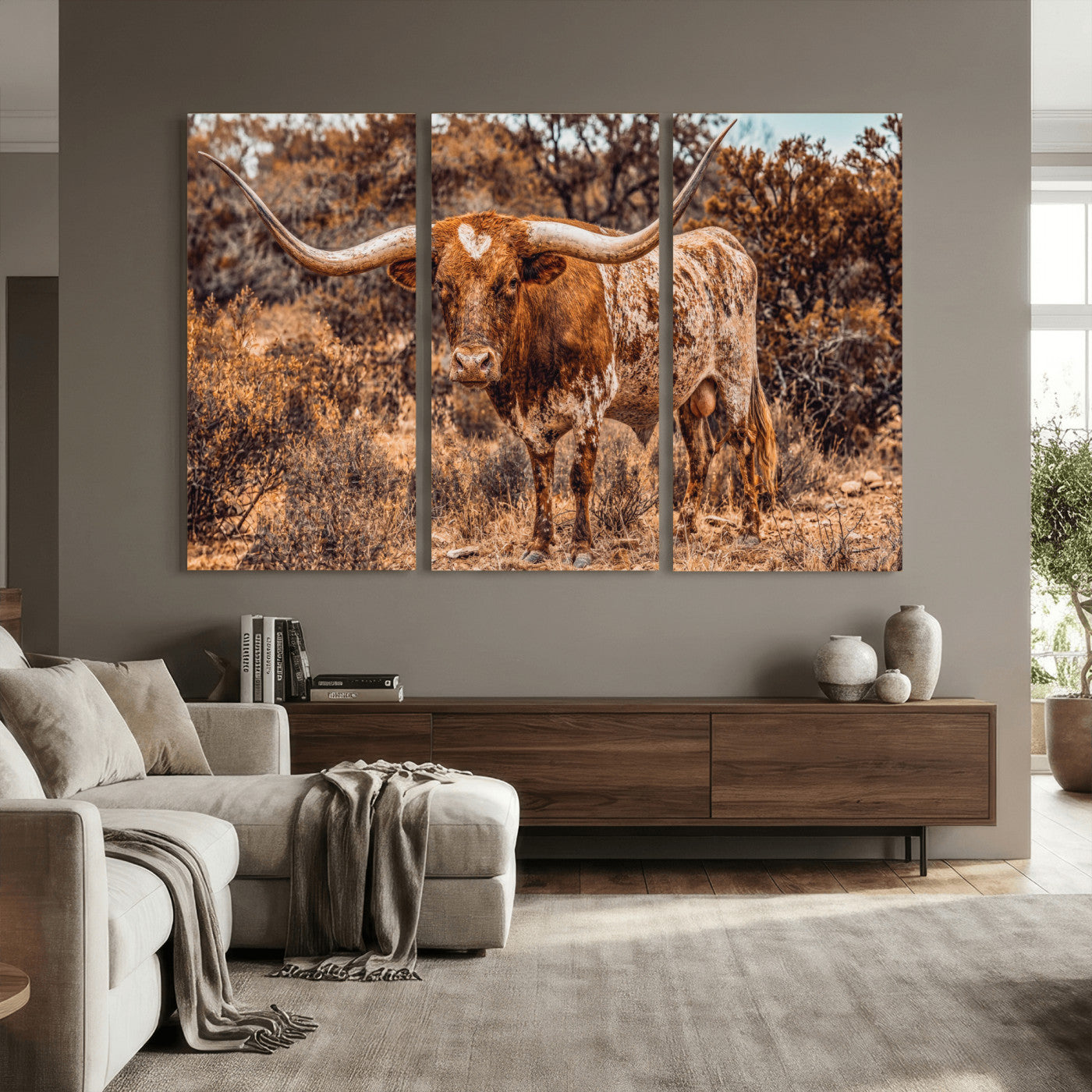 62076449-MGV-CV-36X24 - Texas Cow Bull Longhorn Print for Western Wall Art Decor for Farmhouse