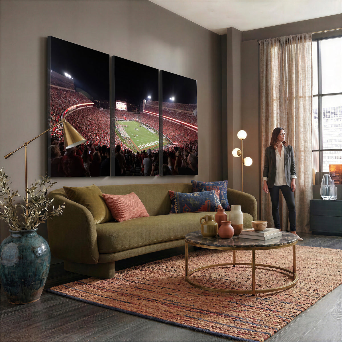 50587166-_Poster-30x20 - Sanford Stadium Georgia Bulldogs Canvas Print 3 Piece Framed Wall Art Extra Large Floating Frame Sports Poster Made in USA
