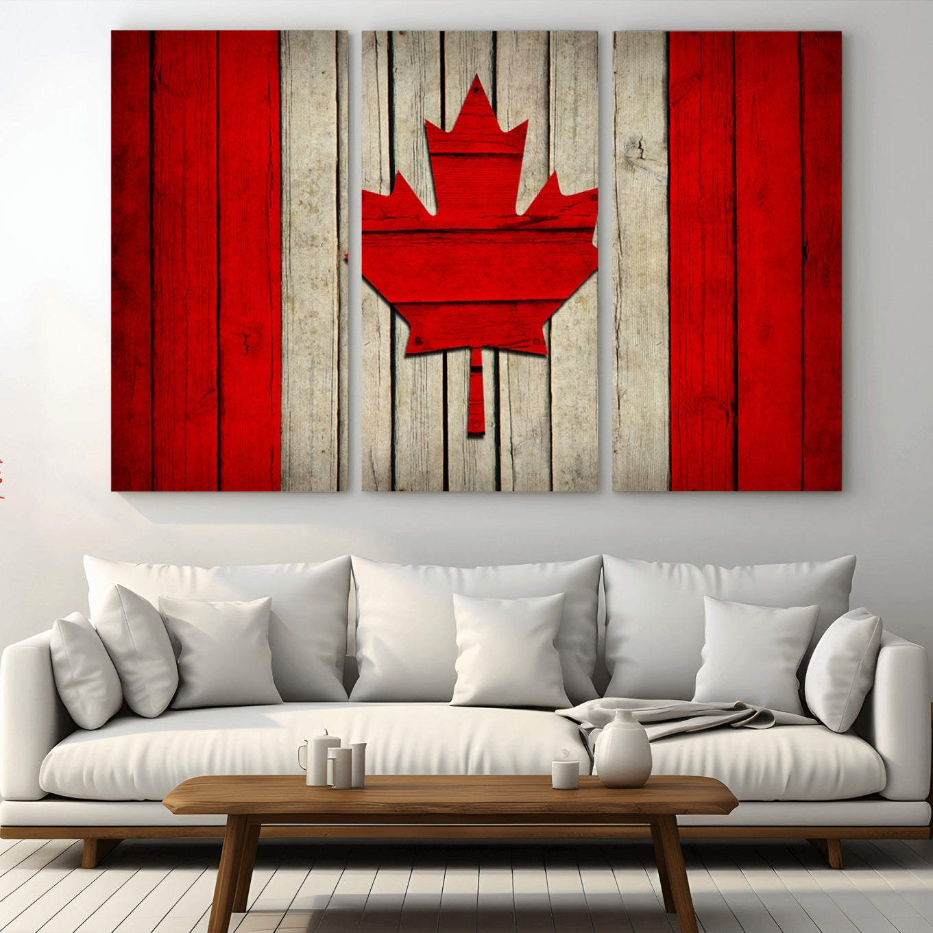 -Rustic Canada Flag Wall Art – Framed Canadian Flag Canvas Print, Vintage Wood Texture Home or Office Decor