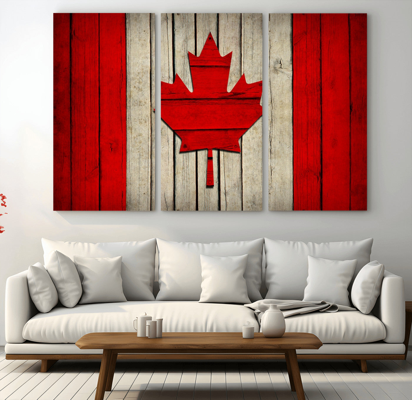 22674-MGV-CV-36X24-Rustic Canada Flag Wall Art – Framed Canadian Flag Canvas Print, Vintage Wood Texture Home or Office Decor