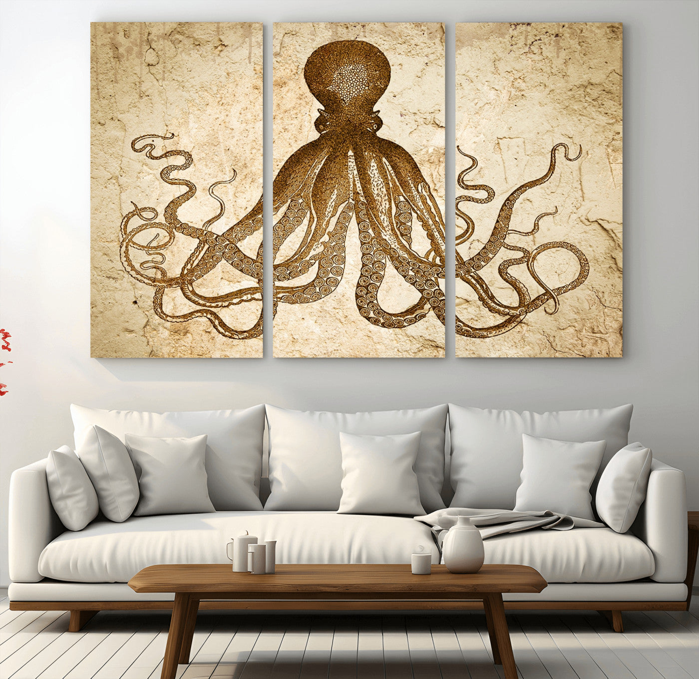 96154-MGV-CV-36X24-Sepia Octopus Wall Art Abstract Animal Canvas Print