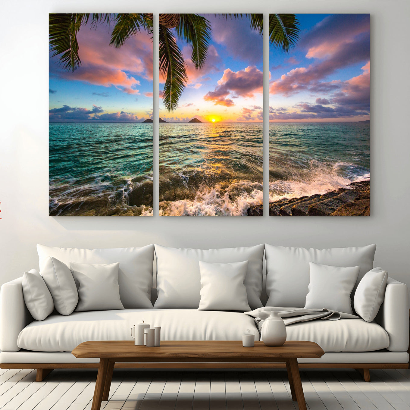 -Framed Tropical Sunset Art Canvas Print