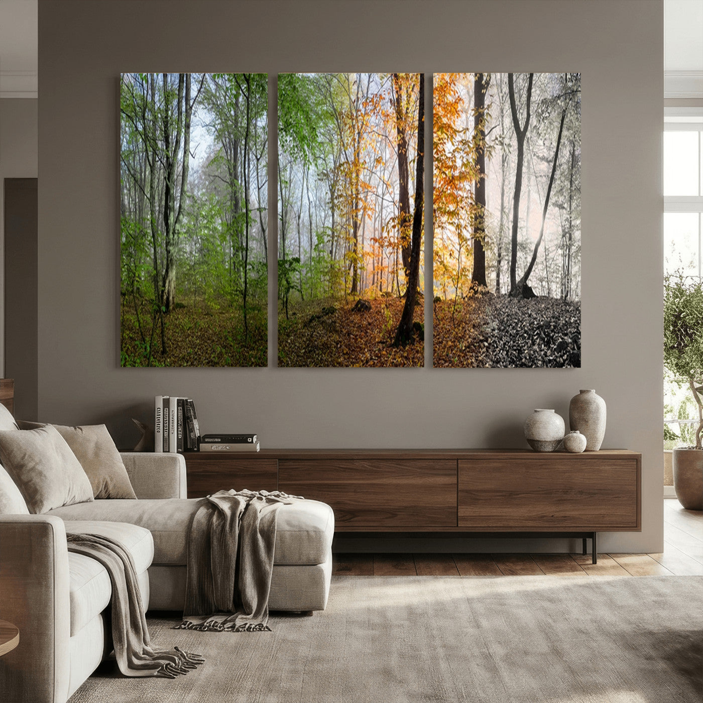 95317-MGV-CV-36X24 - Four Seasons Wall Art Forest Canvas Print – Triptych Seasonal Nature Print – Landscape Decor for Living Room