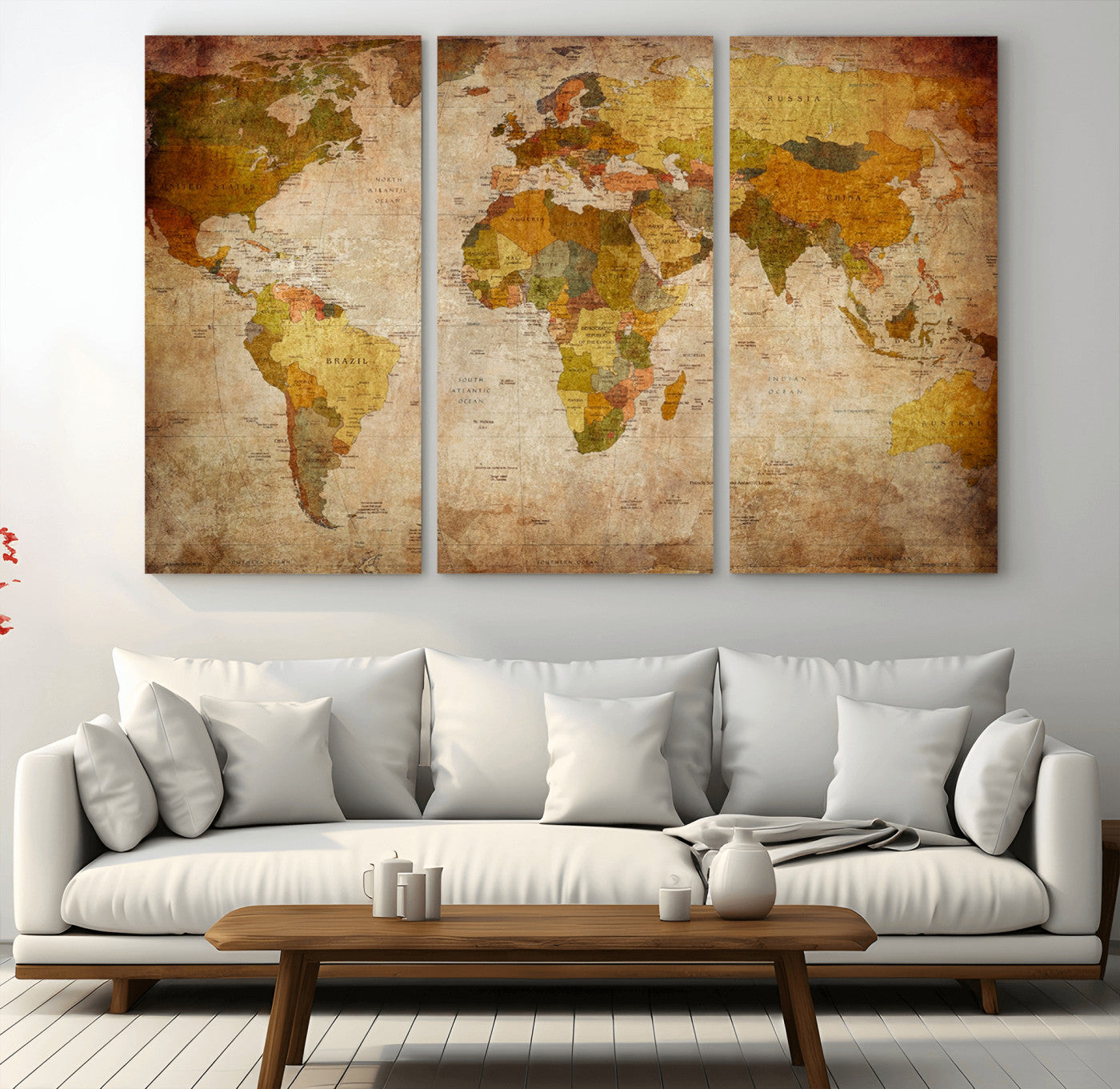 -Push Pin World Map Canvas Print – Travel Tracker Wall Art for Couples, Perfect Anniversary Gift for Home or Office Decor