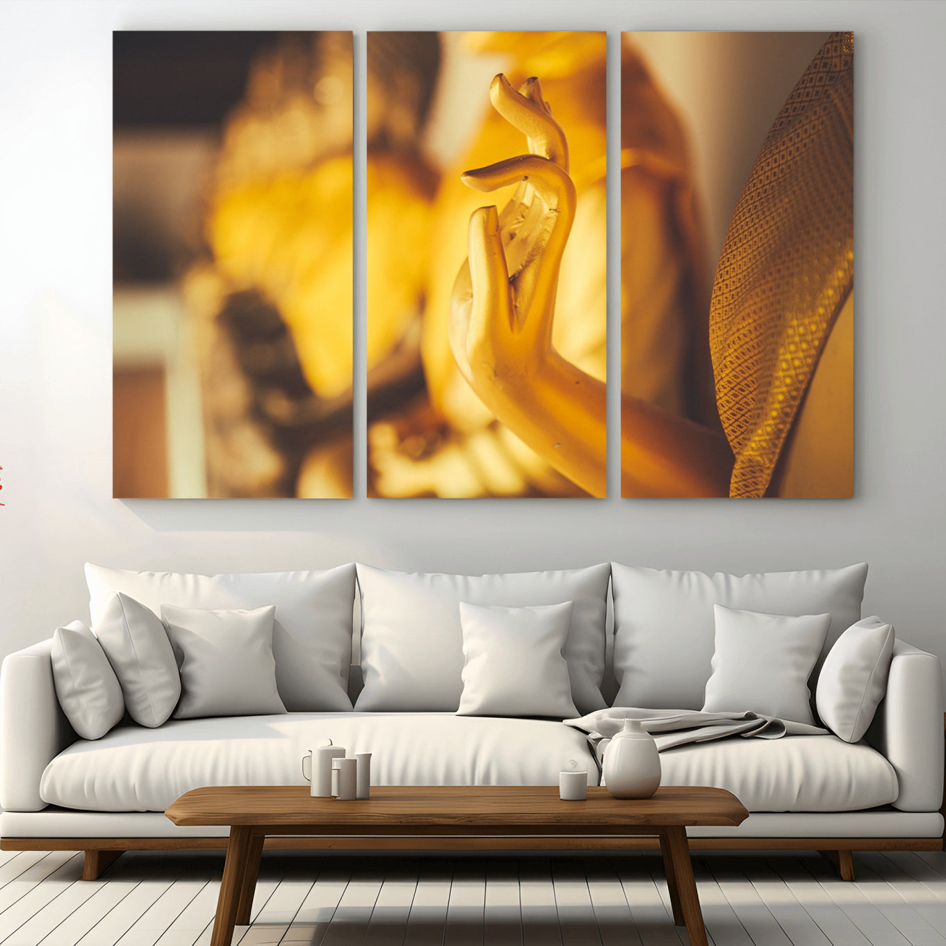 -Gold Buddha Statue Hands Wall Art Canvas Print