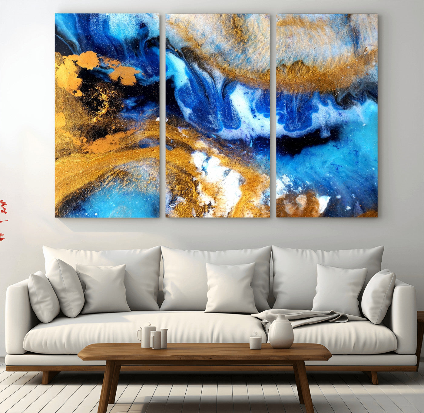 42100-MGV-CV-36X24-Blue Orange Marble Fluid Effect Canvas Wall Art Print