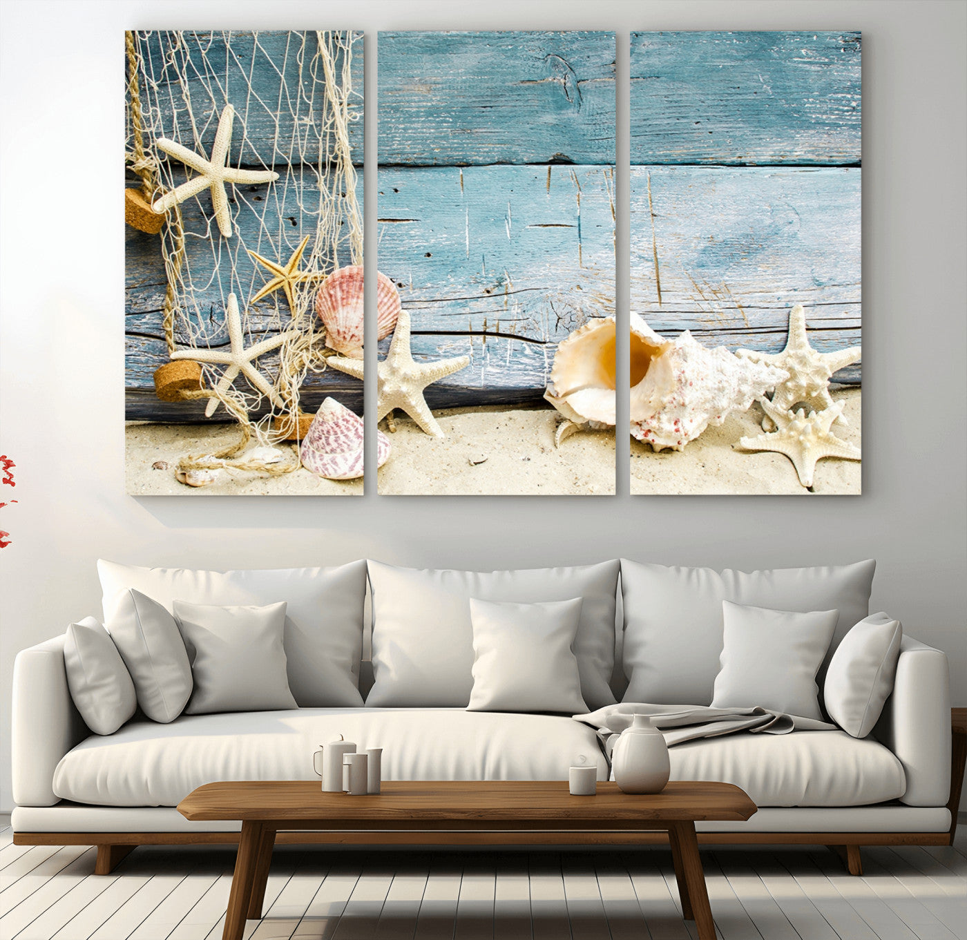 88448-MGV-CV-36X24-Seashells on Rustic Wooden Background, Seashells Wall Art Canvas Print
