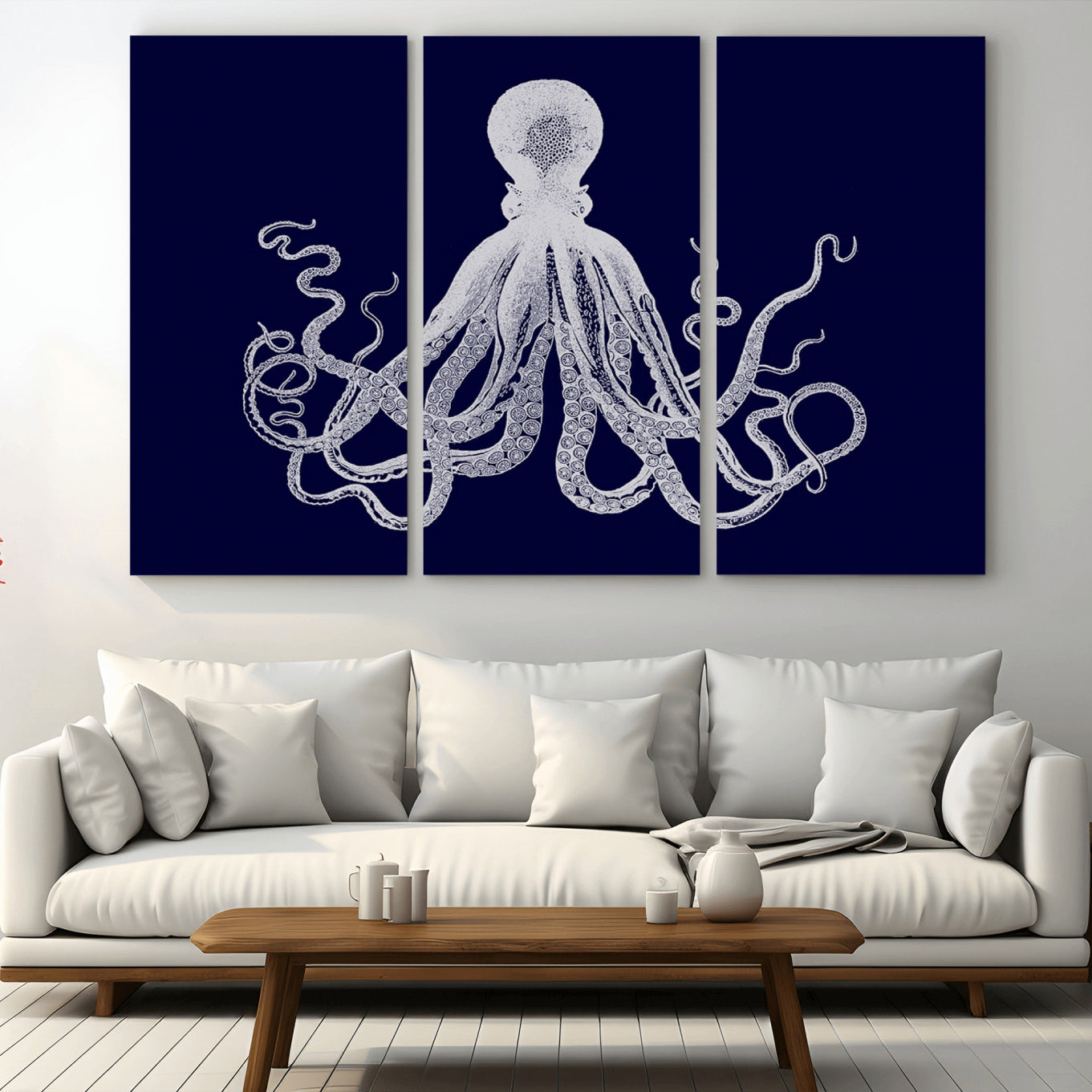 -Blue Octopus Wall Art Canvas Print