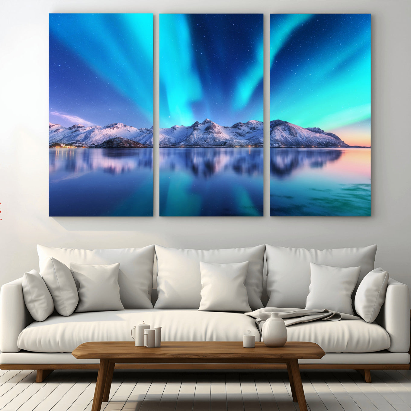 -Northern Lights above Mountain Wall Art, Northern Lights Wall Art Canvas Print