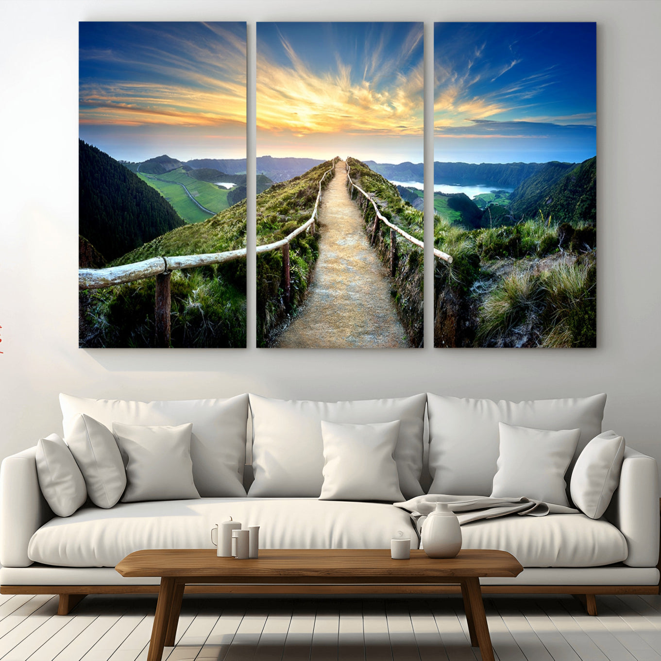 -Mountain and Sunset Wall Art Canvas Print