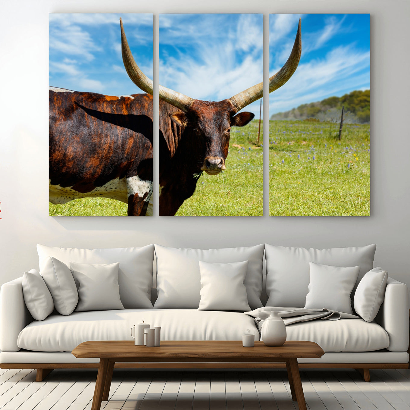 -Longhorn and Cow Wall Art, Country Cow Wall Decor Canvas Print