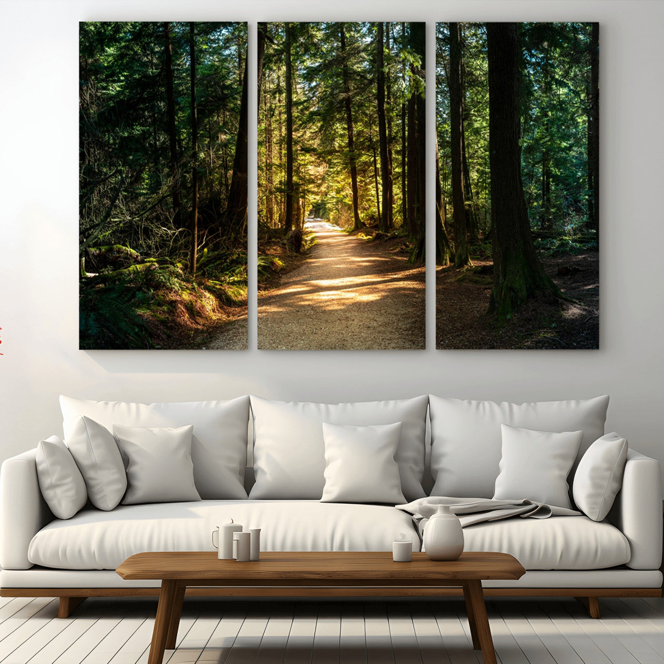 51762-MGV-CV-36X24-Sunlit Forest Pathway Canvas Print | 3 Panel Large Nature Wall Art for Living Room, Office, or