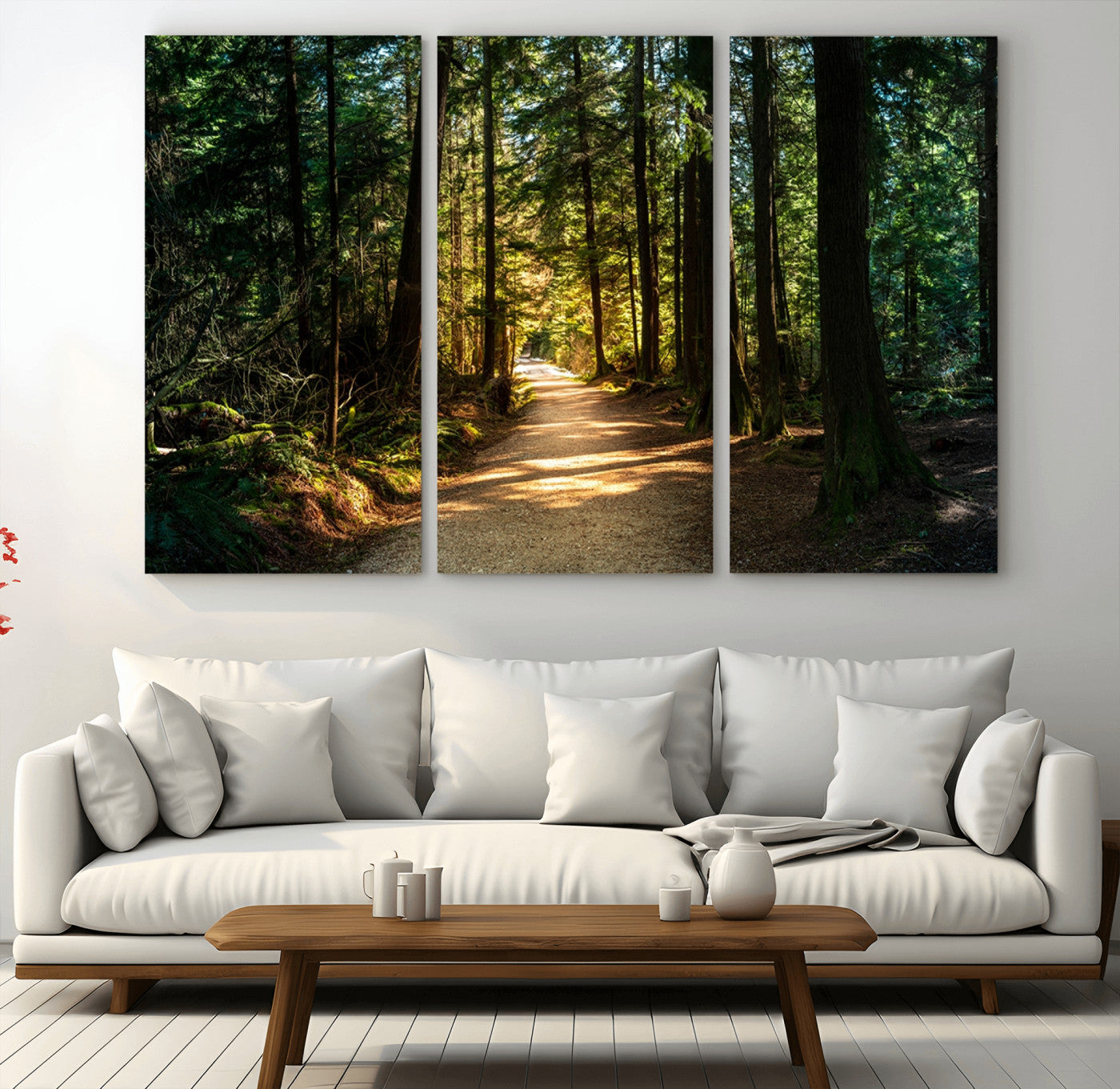 51762-MGV-CV-36X24-Sunlit Forest Pathway Canvas Print | 3 Panel Large Nature Wall Art for Living Room, Office, or