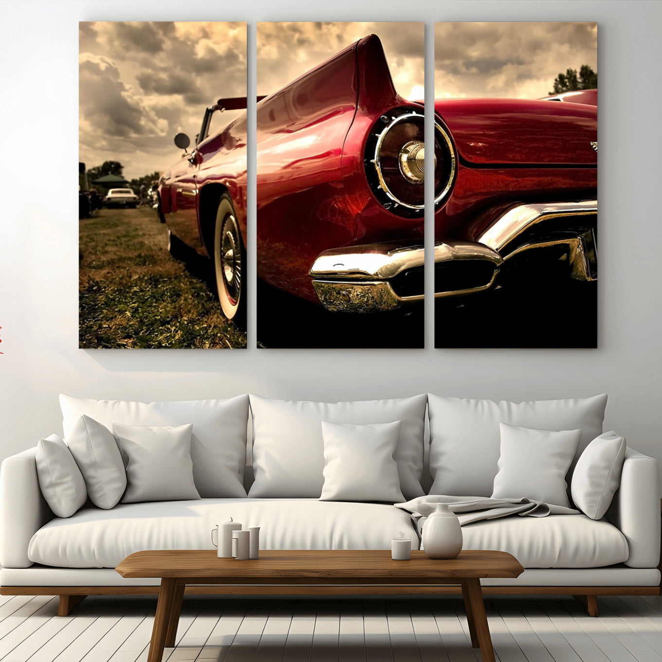 -Red Classic Car Wall Art Canvas Print