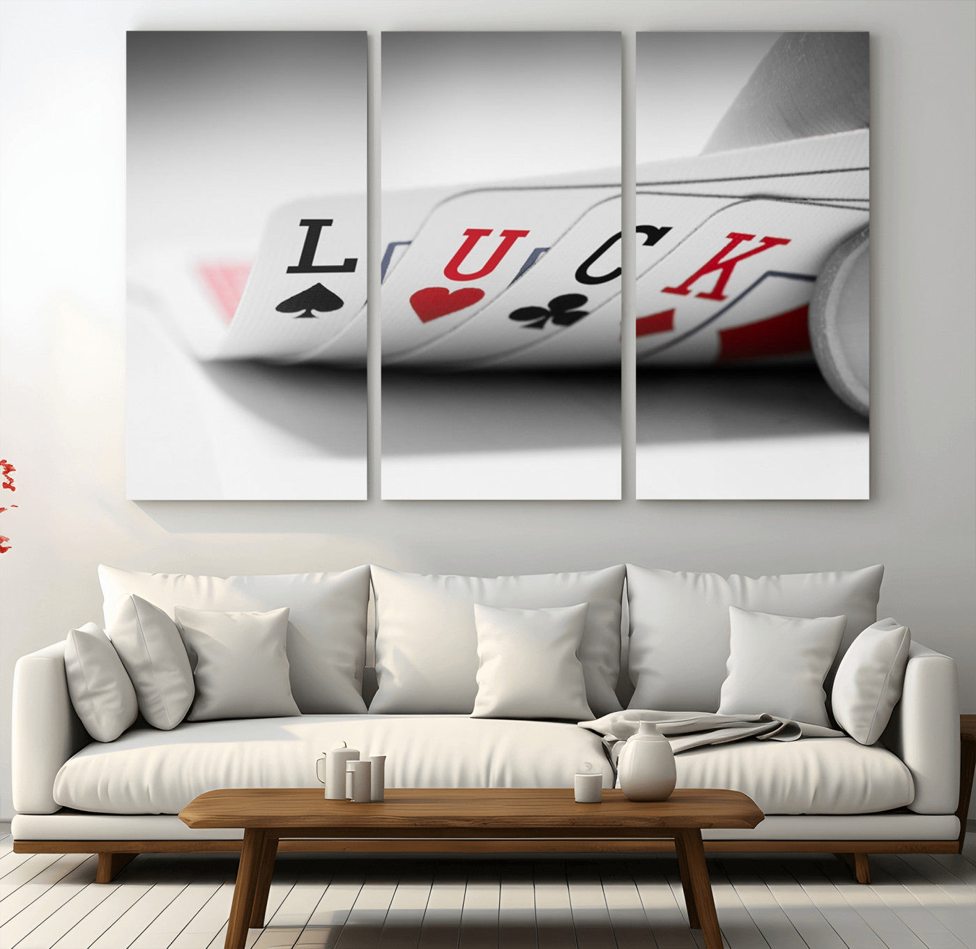 -Framed Luck Poker Cards Canvas – Modern Triptych Wall Art, Ready to Hang for Game Rooms