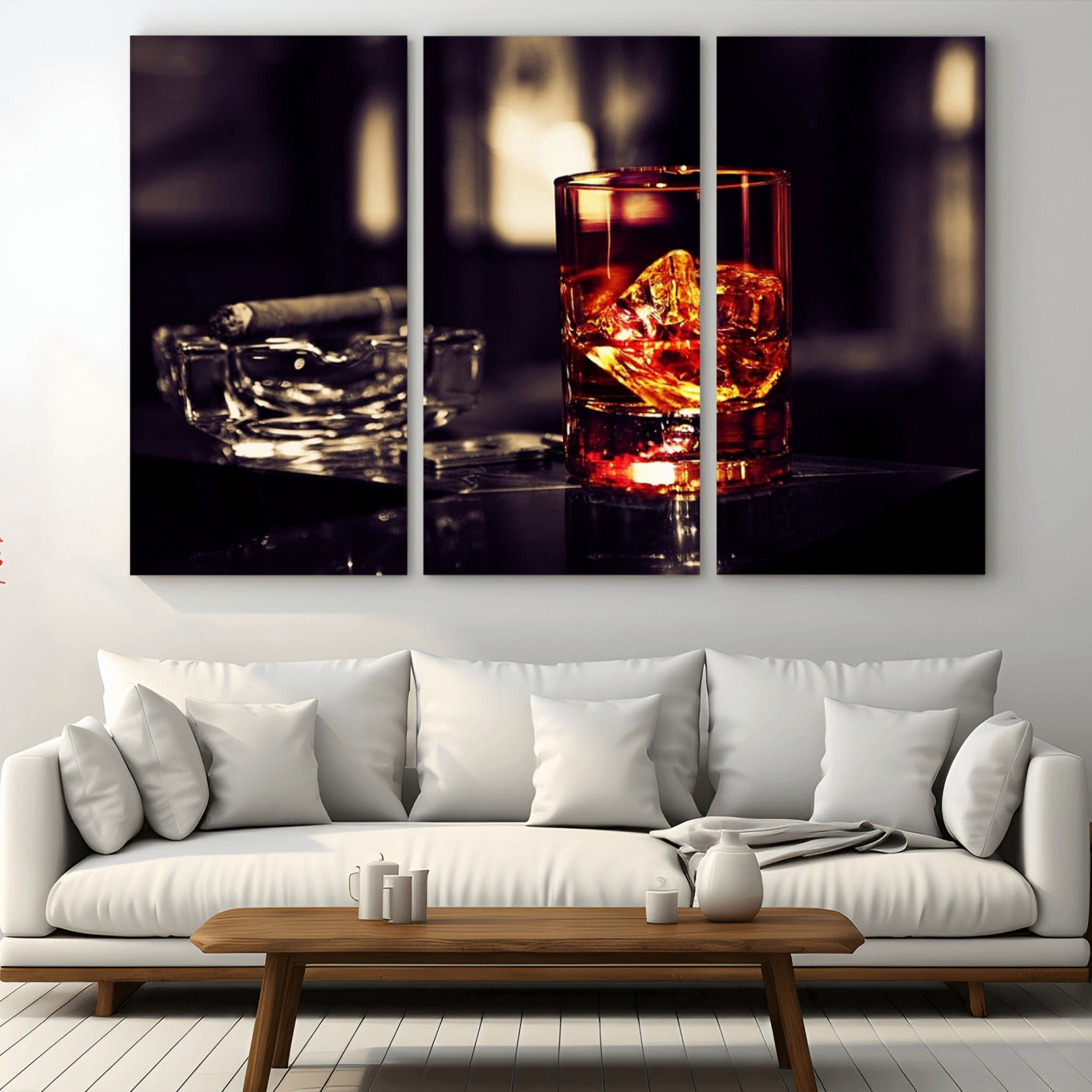 -Whiskey and Cigar Canvas – Luxurious Wall Art for Home or Bar – Glass and Cigar Scene Print Canvas