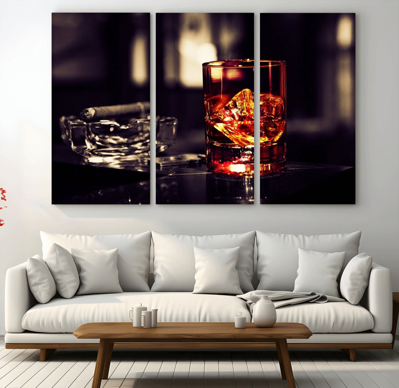 40315-MGV-CV-36X24-Whiskey and Cigar Canvas – Luxurious Wall Art for Home or Bar – Glass and Cigar Scene Print Canvas