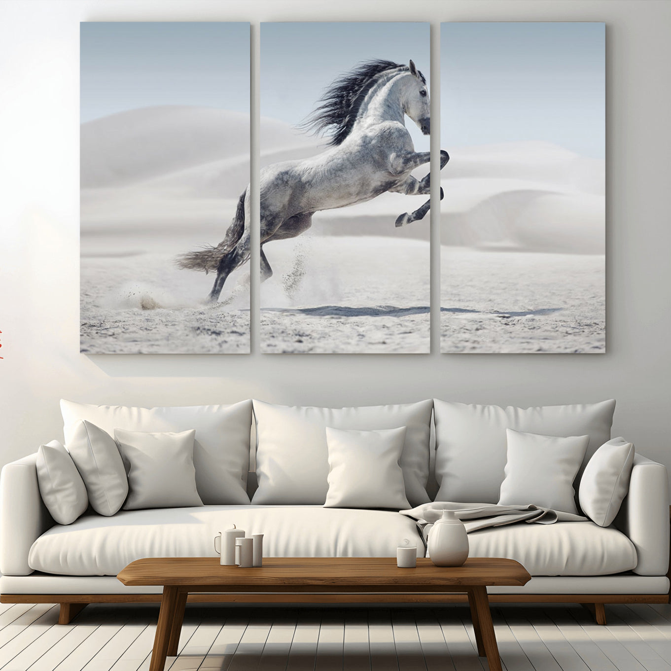 -Prancing Horse Desert Large Wall Art Canvas Print – Majestic Horse Animal Artwork for Home, Office, Living Room