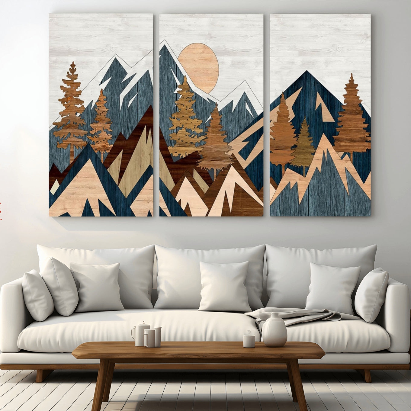 91467-MGV-CV-36X24-Abstract Wood Panel Effect Mountain Range Top Wall Art Canvas Print