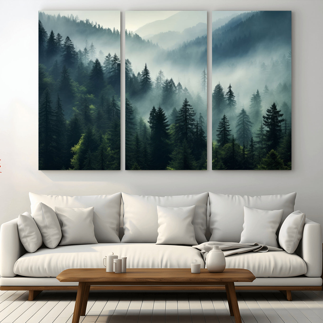 -Captivating Misty Forest Wall Art Premium Canvas Print a Foggy and Serene Atmosphere Art