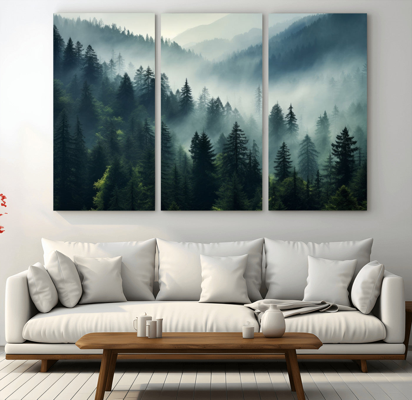 17687-MGV-CV-36X24-Captivating Misty Forest Wall Art Premium Canvas Print a Foggy and Serene Atmosphere Art