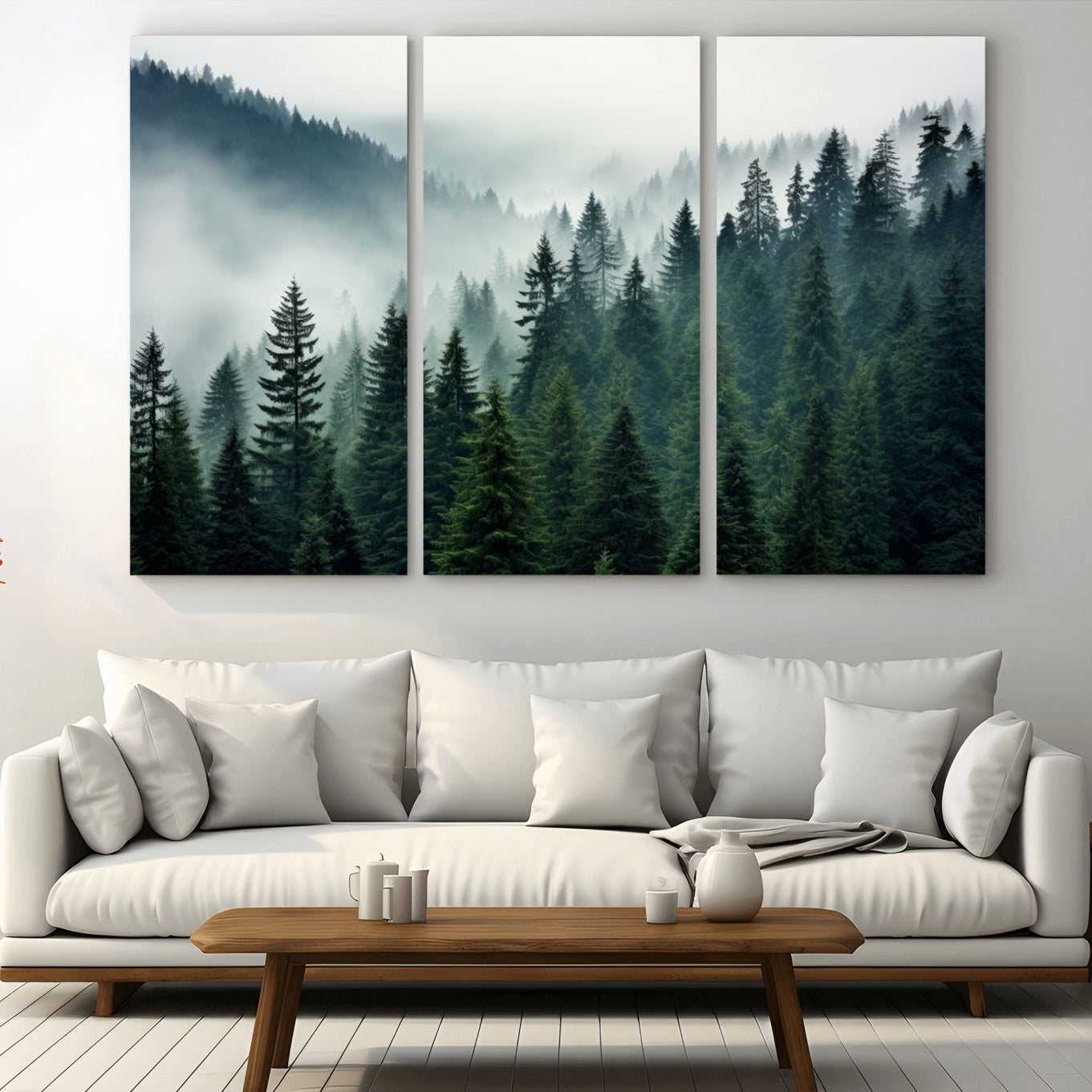 -Captivating Misty Forest Wall Art Premium Canvas Print, Foggy and Serene Atmosphere Canvas Print