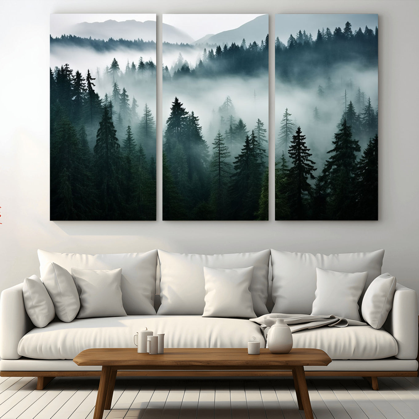 -Captivating Misty Forest Wall Art Canvas, Premium Canvas Print a Foggy and Serene Atmosphere