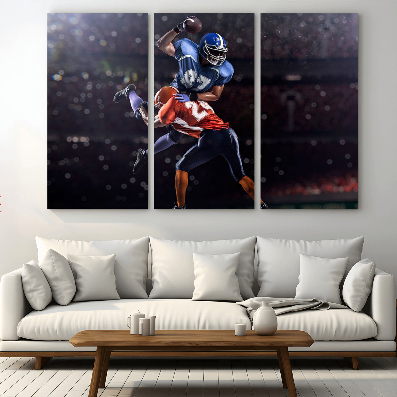 76491-MGV-CV-48X32-3P-American Football Wall Art Canvas Print, Stadium Sport Wall Art Print