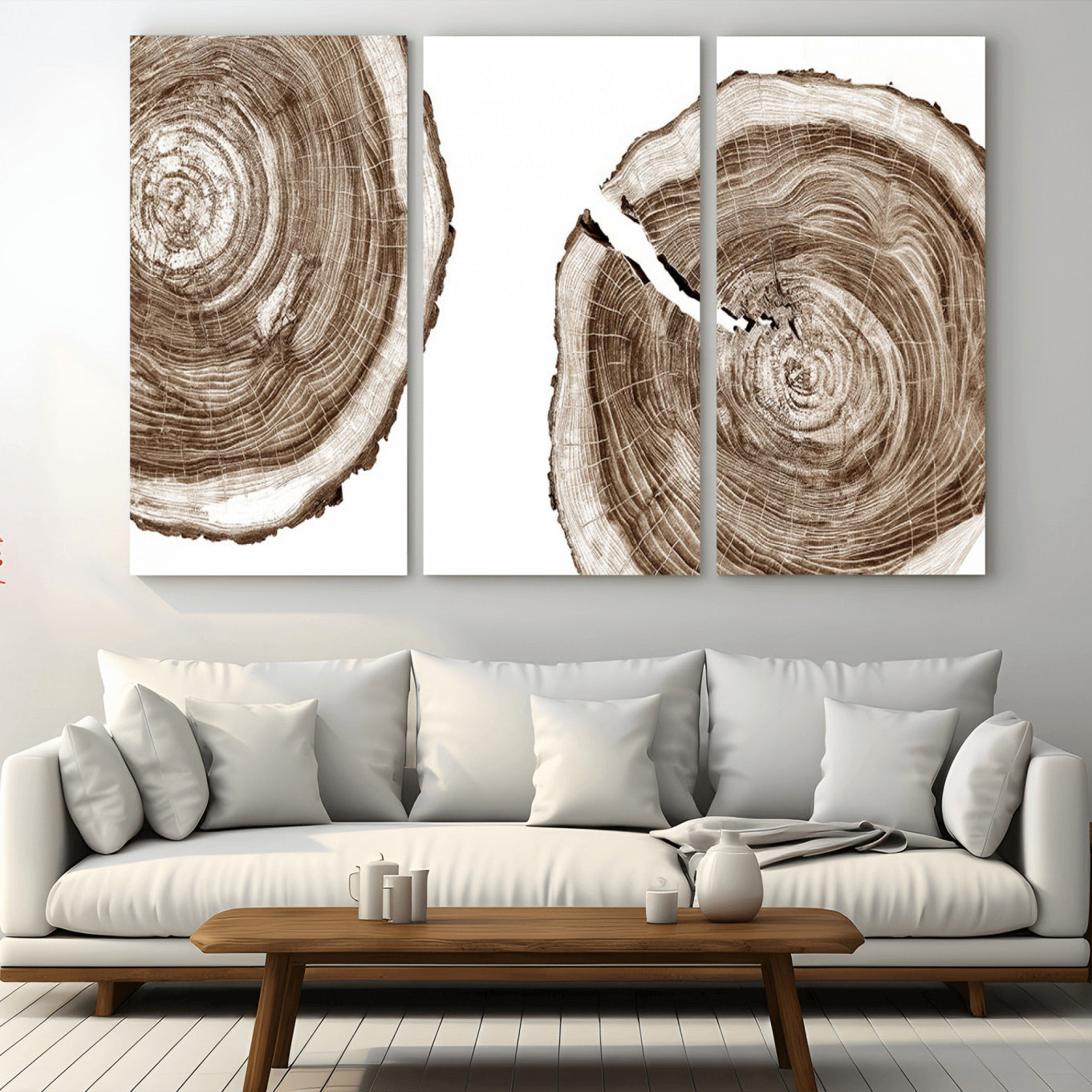 43743-MGV-CV-36X24-Wood Tree Ring Wall Art Canvas Prints, Tree Rings – Minimalist Black and White Wood Art | Triptych