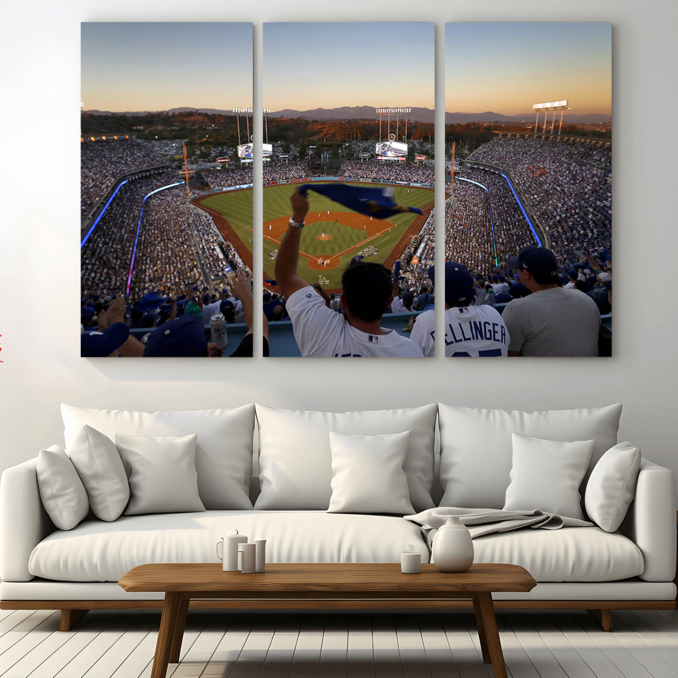 60162-MGV-CV-36X24-Dodger Stadium Sunset Game Triple Canvas Wall Art - Los Angeles Dodgers MLB Match