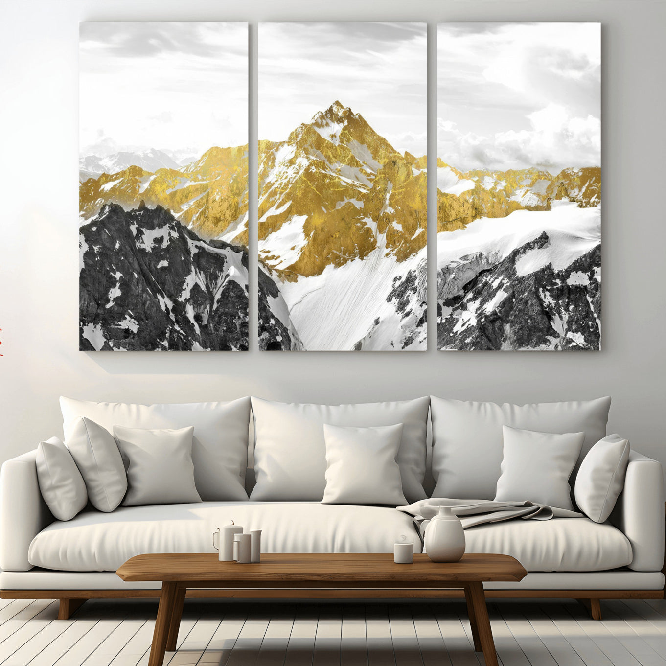 32102-MGV-CV-36X24-Gold Abstract Mountains Wall Art Print on Canvas, Nature Wall Art Print,