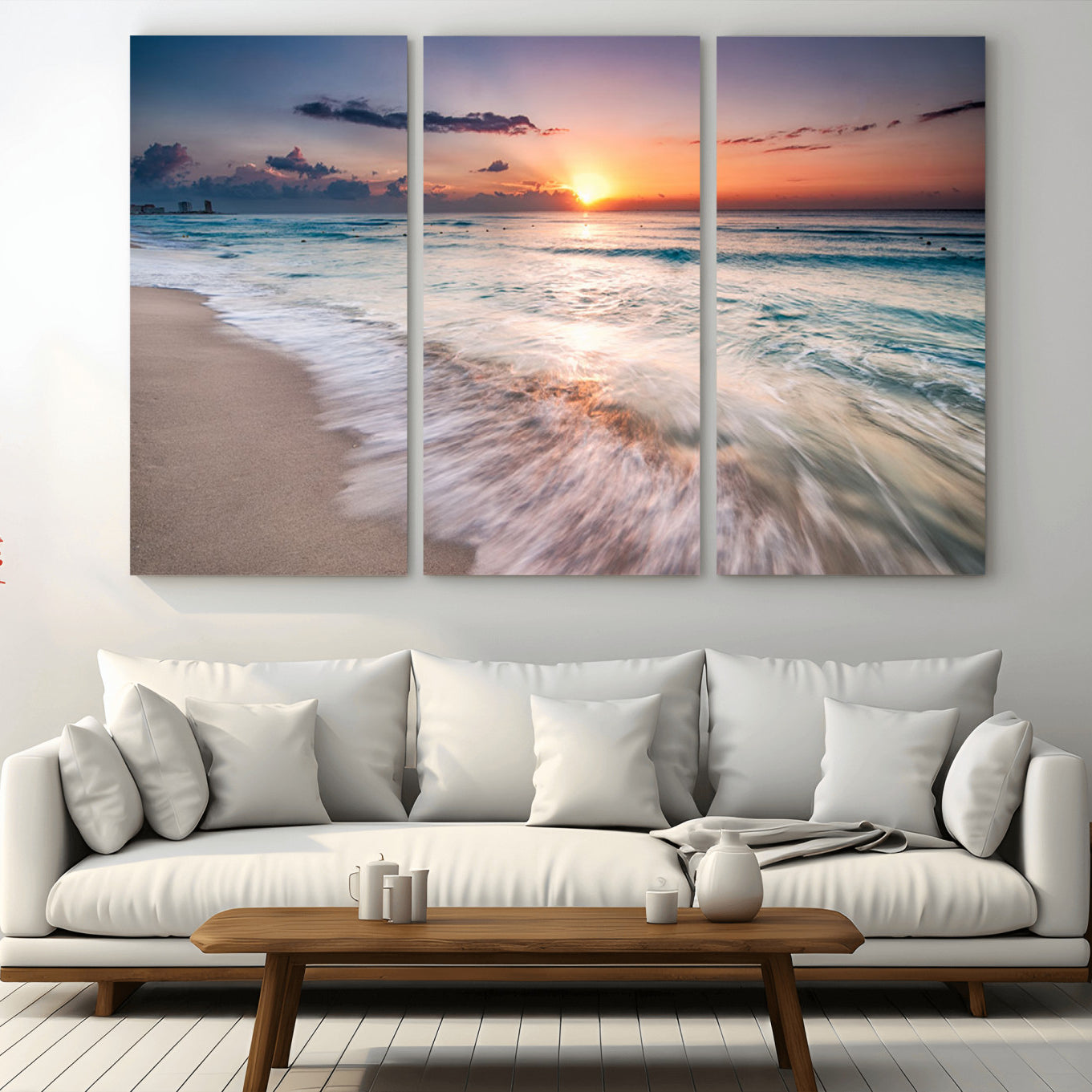 11379-MGV-CV-36X24-Sunset Beach Wall Art – Soothing Coastal Landscape, Ready to Hang for Tranquil Home Decor