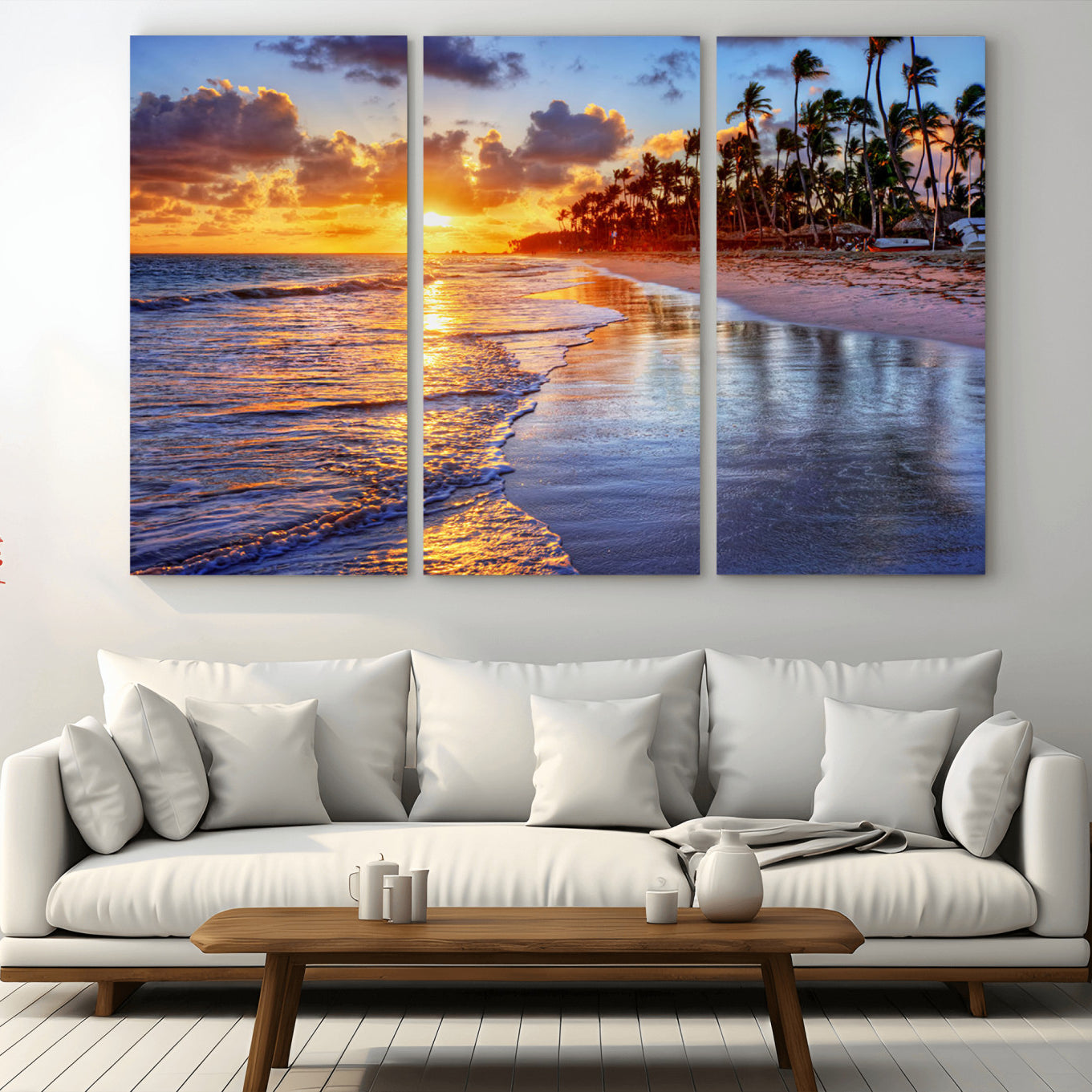 32177-MGV-CV-36X24-Serene Beach Sunset Wall Art Canvas- Coastal Seascape Print for Living Room or Bedroom, Ocean Waves