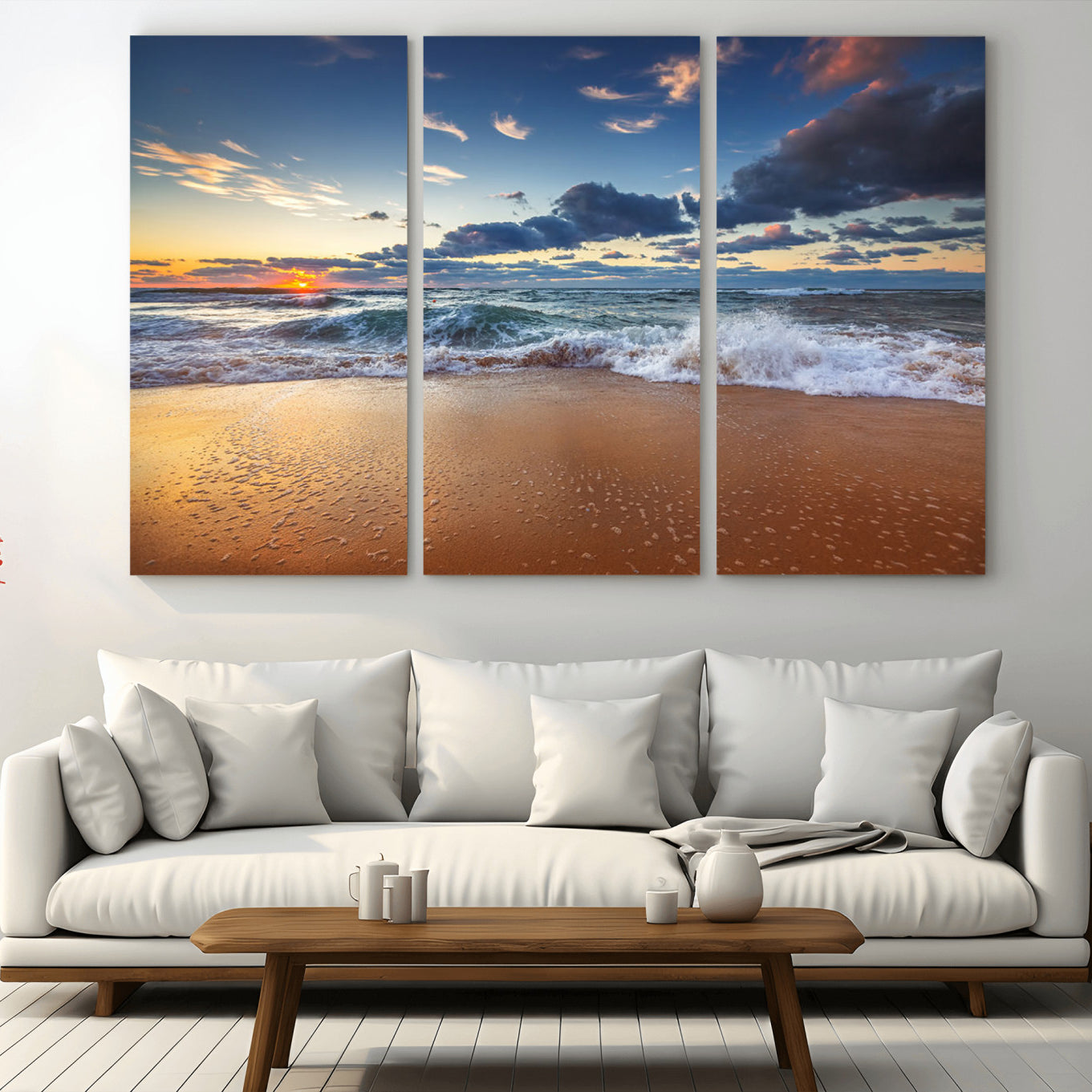 85899-MGV-CV-36X24-Beach Canvas Wall Art - Coastal Seascape Print for Living Room or Bedroom, Ocean Waves on Sand,